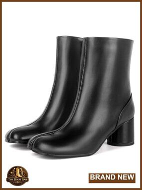 Womens Split Toe Ankle Booties Chunky Block Heel Japanese Ninja Shoes Faux